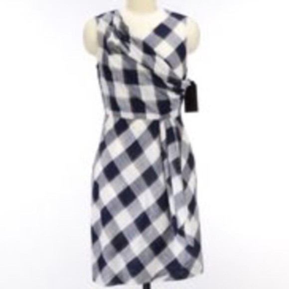 Anthropologie Ali Ro Windowpane Dress Navy Cream 4 - Picture 1 of 7